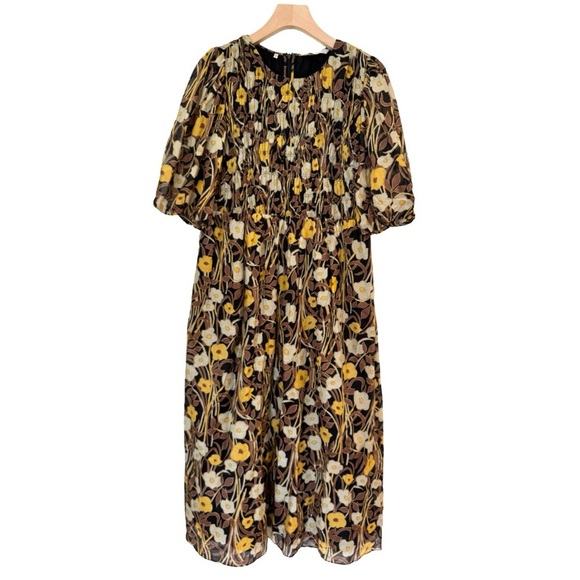 Rebecca Taylor Women’s Large Daphne Fleur Cotton Silk Blend Midi Dress Fall - Picture 2 of 8